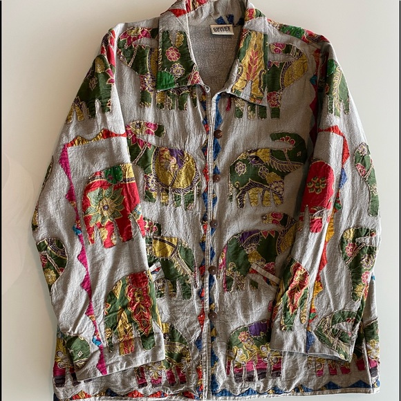 Chico's Jackets & Blazers - Chico’s Unique Lined Jacket w/Stitched Fabric Elephant Design, L/Xl